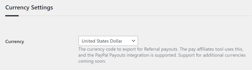 Solid Affiliate Currency Settings