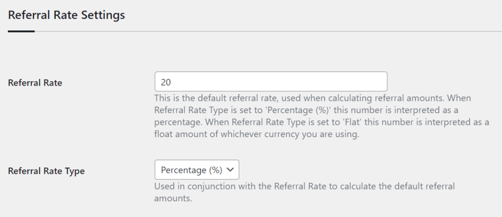 Solid Affiliate Referral Rate Settings