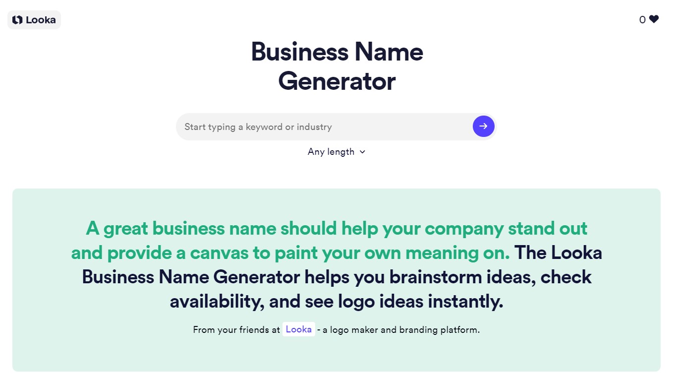 Looka Business Name Generator Tool