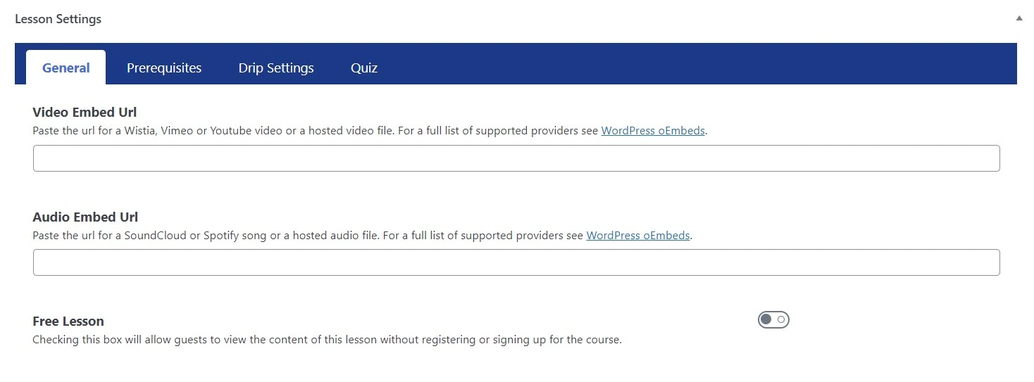 Lifterlms Lesson Settings