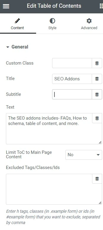 Qi Addon Plugin For Elementor Adding Table Of Contents