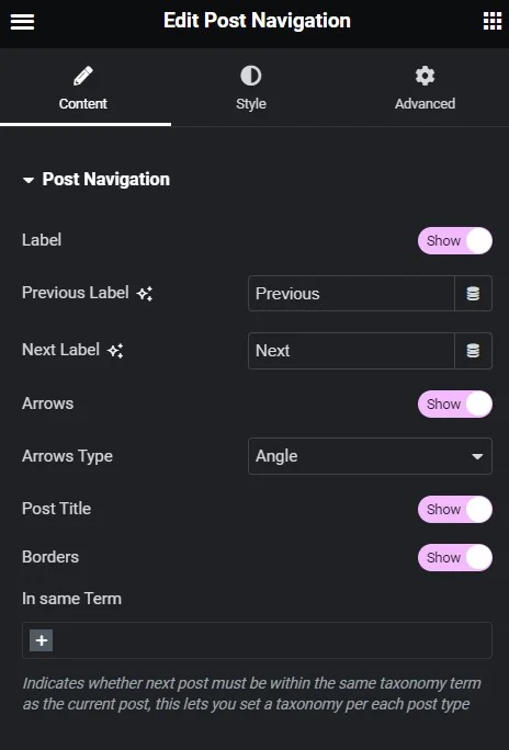 Elementor Post Navigation Widget