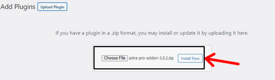 Uploading Astra Pro Plugin