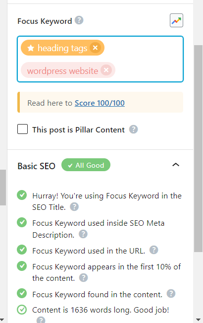 Proper keyword use for Heading Tags in WordPress